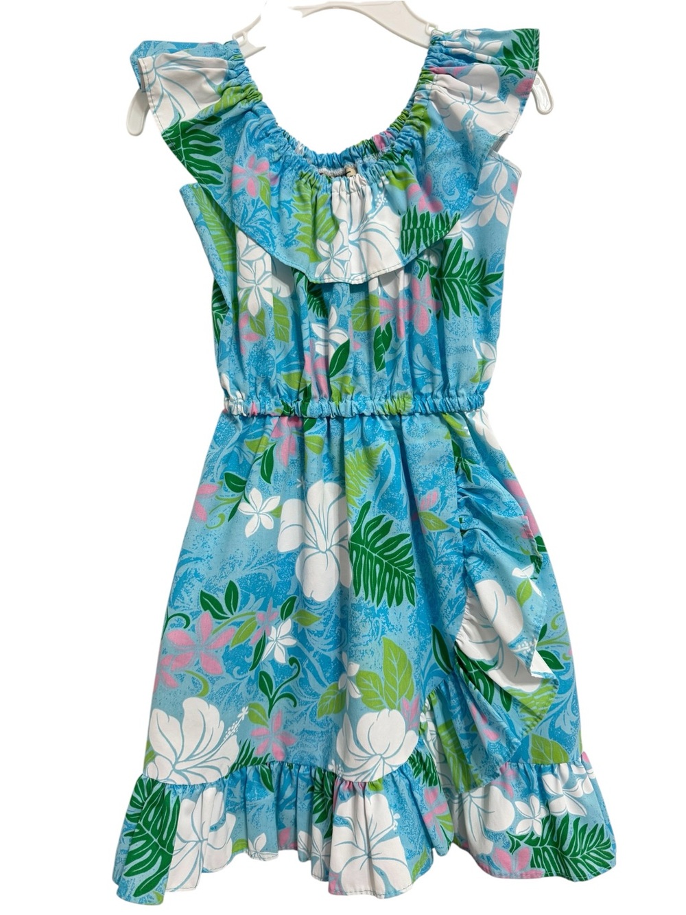 Hawaiian Creations Girls Blue Tropical Ruffle Dress Size 4T Made in Hawaii